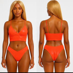 SHEIN Orange Shimmer Bikini Set Women's Large